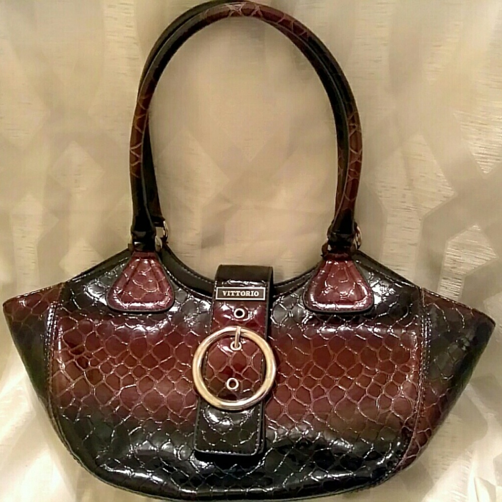 Vittorio Burgandy/Brown tones "Snake Skin" Handbag